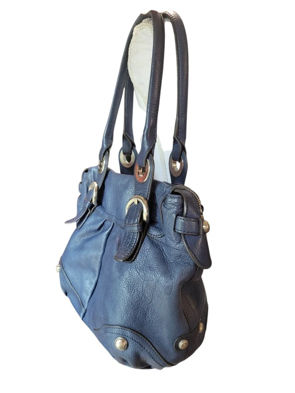 B. Makowsky Blue Genuine Leather Slouchy Hobo Satchel Shoulder Bag
